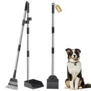 Suchown Dog Pooper Scooper for Large Medium Small Dogs, 38'' Handle Metal Pooper Scooper with Metal Rake, Tray and Spade for Pet Waste, Black