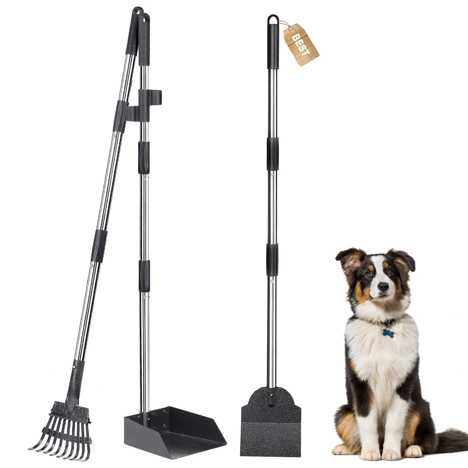 Niubya Pooper Scooper for Dogs, Metal Poop Scooper Tray Spade and Rake