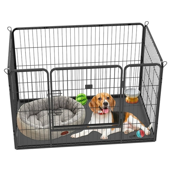 Suchown Heavy Duty Dog Playpen with Removable Bottom Tray, 4-Panel Metal Pet Fence for Indoor Outdoor, Portable Puppy Exercise Pen with Secure Lock, 50"L x 31"W x 24"H