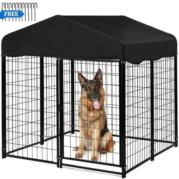 Suchown Outdoor Dog Kennel, Heavy Duty Dog Crate & Playpen, 4' x 4.2' x 4.45', with Waterproof Roof, Secure Lock and Ground Stakes for Large Dogs