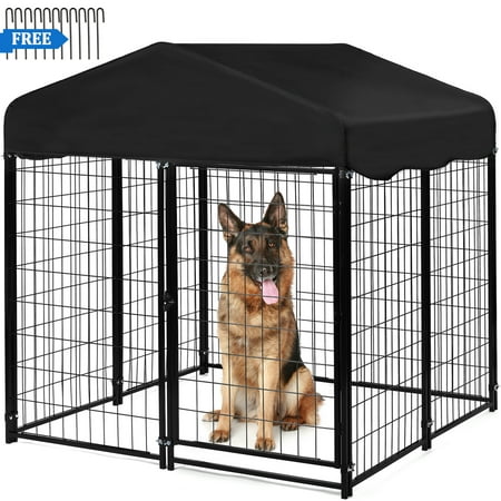 Suchown Outdoor Dog Kennel, 4ft x 4.2ft x 4.5ft Black Welded Wire Large Dog Playpen with UV-Resistant Oxford Cloth Roof