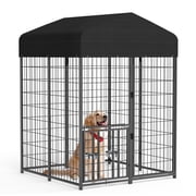 Suchown 4' x 4' x 5.6' Heavy Duty Dog Kennel Outdoor - Welded Wire Puppy Training Pen with Roof Cover & Rotating Feeders - Secure Walk-In Enclosure