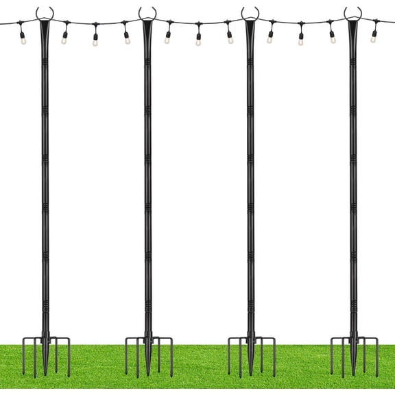 Suchtale 8.5FT Metal String Light Poles with Hooks, 4 Pack, Outdoor Stand Holder with 5-Prong Fork for Garden Patio