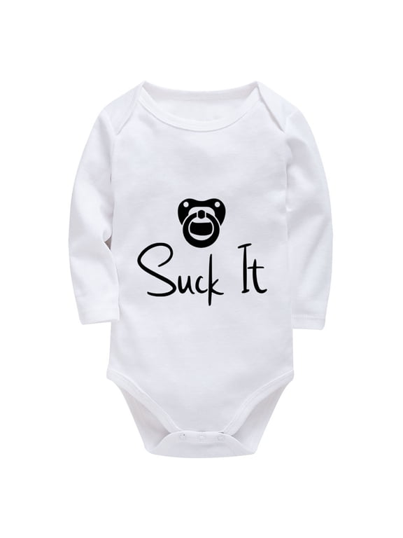 Suck It Infant Boy Outfit Long Sleeve Gender Neutral Romper White Baby Boy Rompers