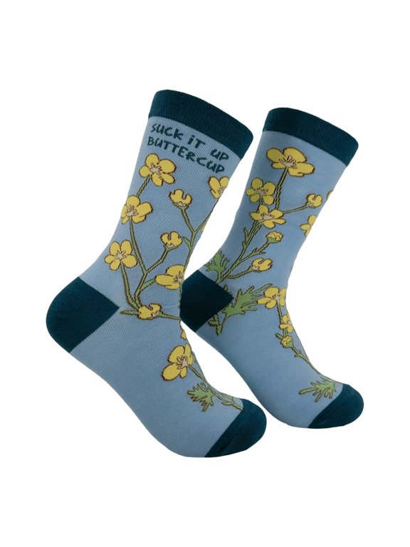 Suck It Up Buttercup Socks Funny Sarcastic Flower Graphic Novelty Footwear for Ladies