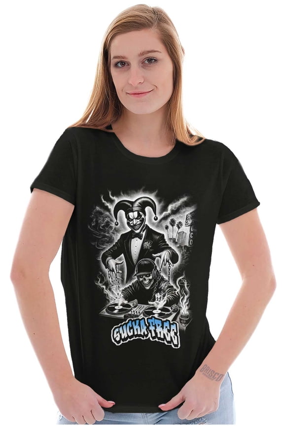 Sucka Free Skeleton DJ Clown MC Womens Slim Fit Graphic Tee Brisco Brands S