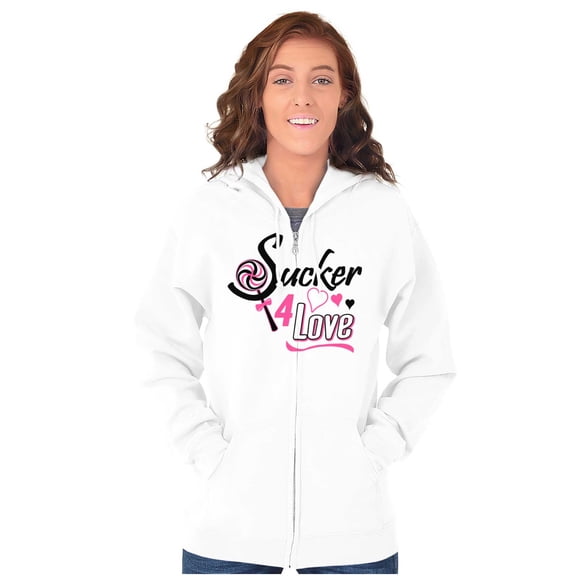 Sucker For Love Funny Valentines Day Zip Hoodie Sweatshirt Women Brisco Brands L