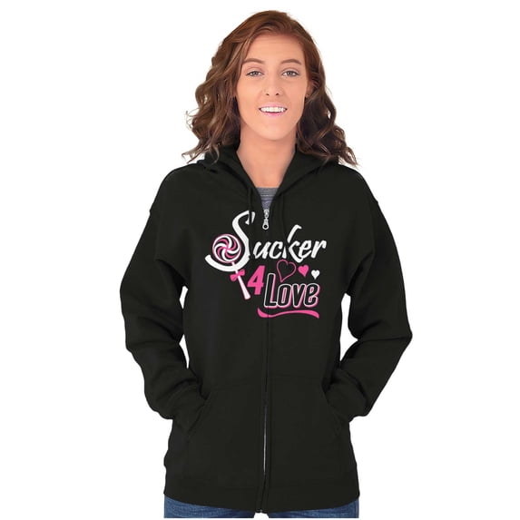 Sucker For Love Funny Valentines Day Zip Hoodie Sweatshirt Women Brisco Brands S