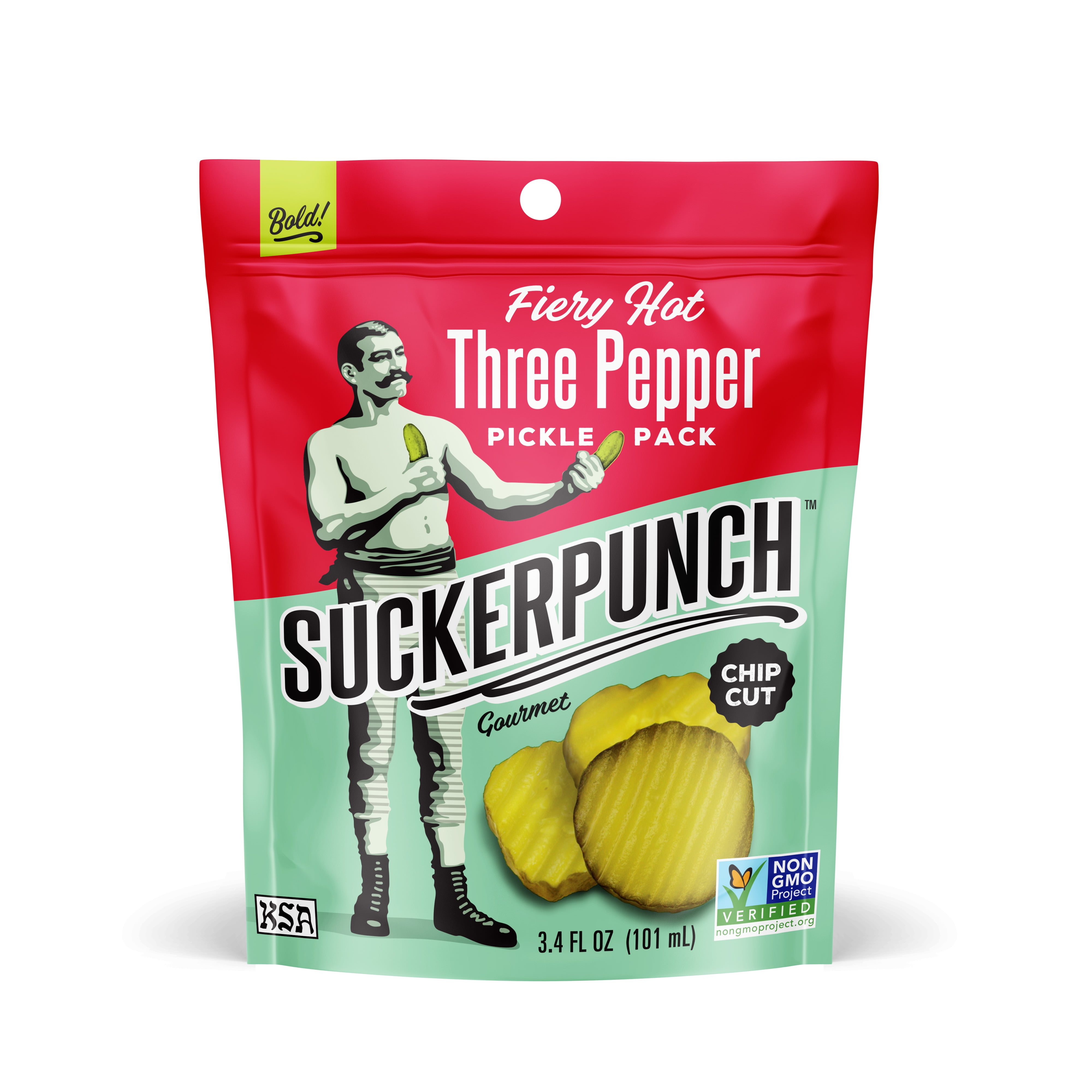 Suckerpunch SnackSized Pickle Pouches 3 Pepper 3.4 Oz (12 Count