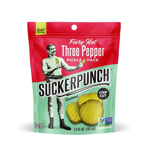Suckerpunch Snack-Sized Pickle Pouches - 3 Pepper - 3.4 Oz - (12 Count)