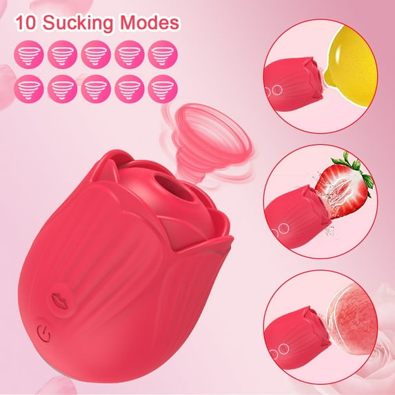 Sucking Rose Toys Vibrator for Women, Clitoral Nipple Stimulator with 10 Modes, Rose Vibrator Sex Toys for Women