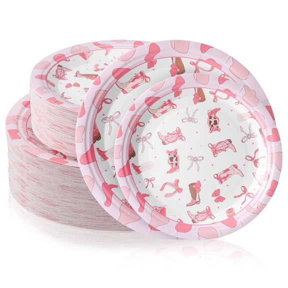 Suclain 100 Pcs Western Cowgirl Party Plates Decorations Bow Birthday Paper Plates Disposable Bachelorette Dinner Tableware Set for Western Themed Wedding Birthday Baby Shower Serve 50 Guests Y201