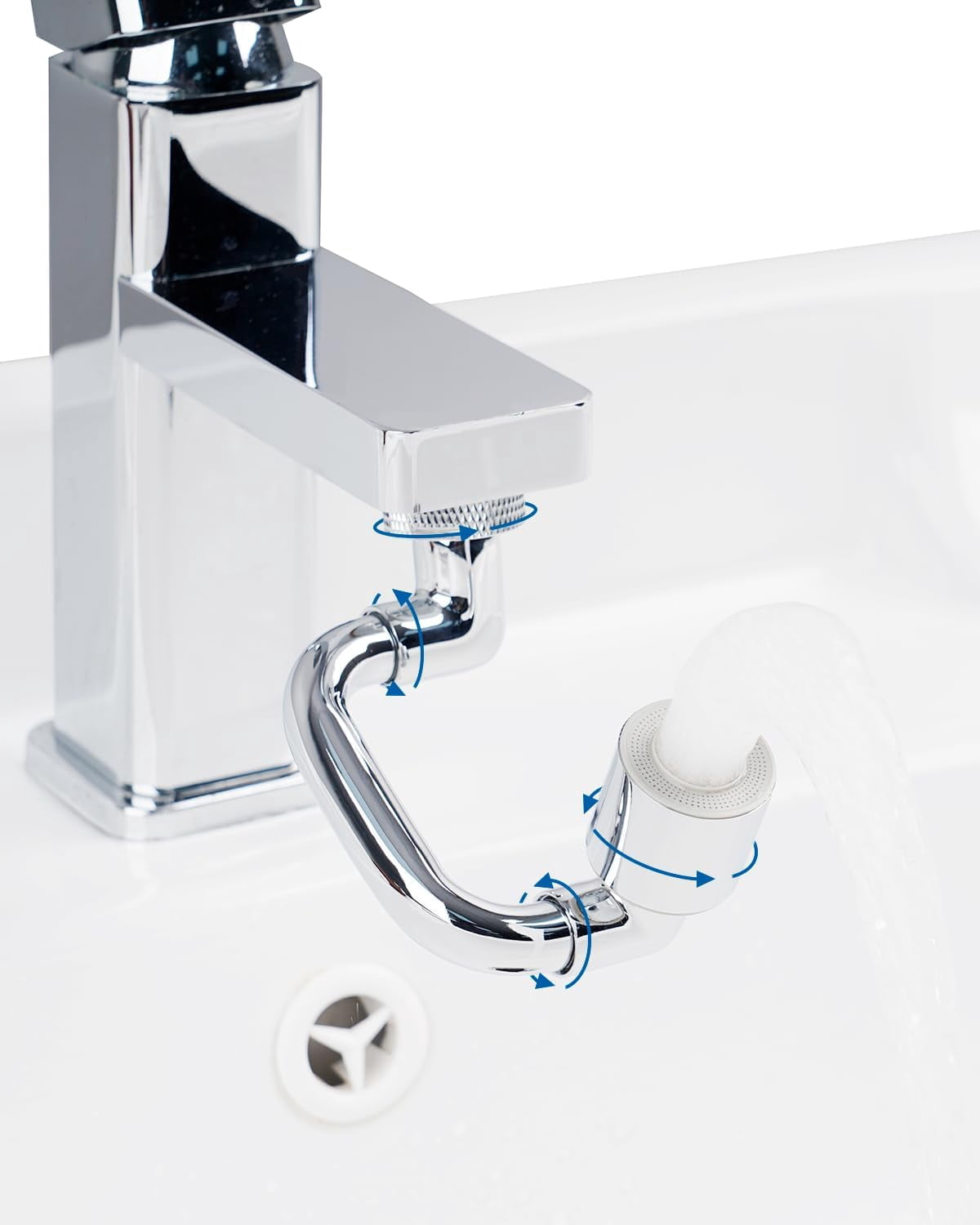 1080° Swivel Faucet Extender, Metal Rotatable Sink Faucet Aerator with Metal Extension, Dual Function 2 Modes Kitchen & Bathroom Sink Sprayer, Faucet Attachment for Gargle/Eye/Face Washing