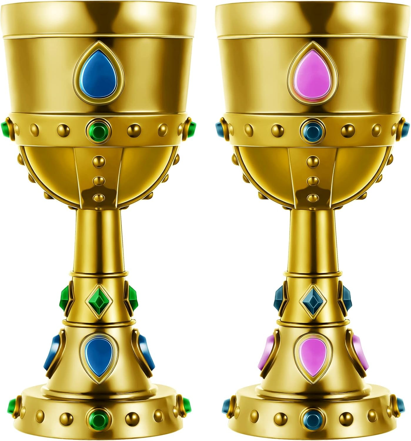 Suclain 6 Pcs Medieval Molded Crown Goblets 8 oz Gold Jeweled Goblet