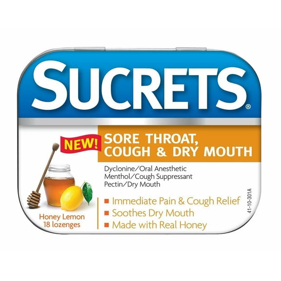 Sucrets Dry Mouth Lozenges  Honey Lemon  Cough & Pain Relief  18 CT  Pack of 3