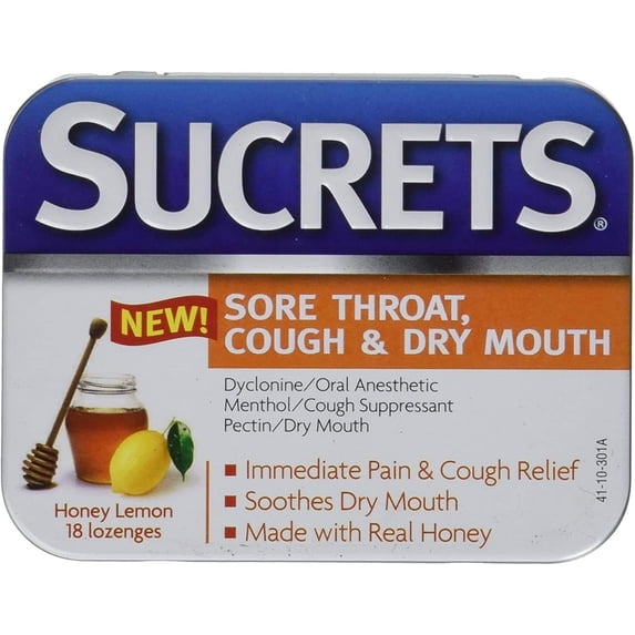 Sucrets Lozenges, Sore Throat & Cough Honey Lemon, 18 ct (Pack of 1)