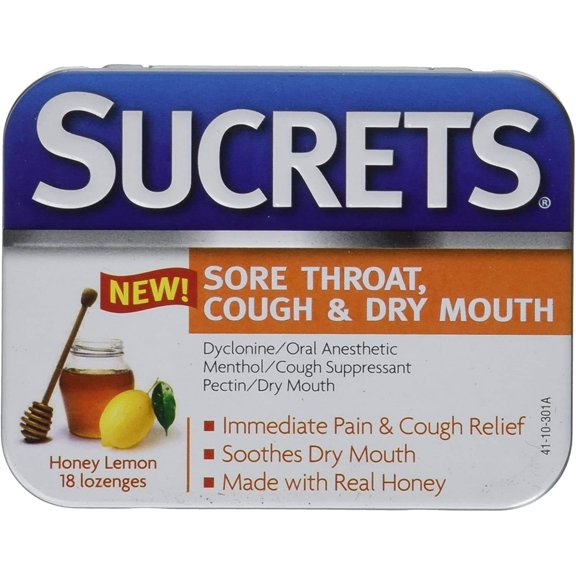 Sucrets Lozenges, Sore Throat & Cough Honey Lemon, 18 ct (Pack of 1)