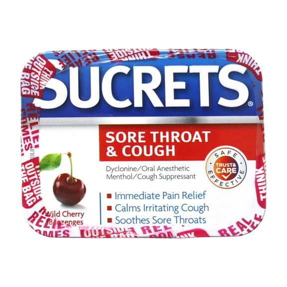 Sucrets Sore Throat & Cough Lozenges, Oral Anesthetic & Cough Suppressant, Wild Cherry, 18 Count