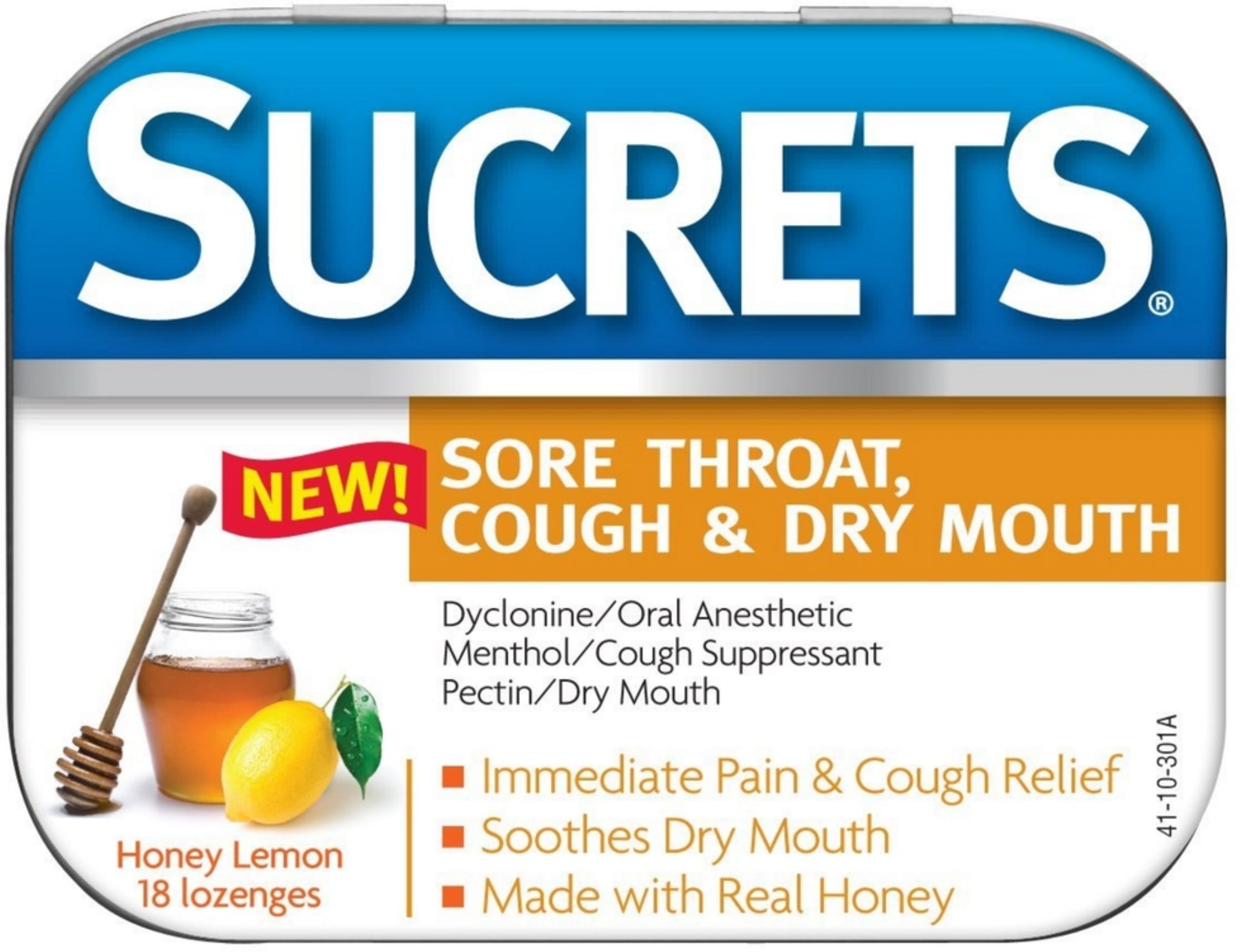 Sucrets Sore Throat, Cough & Dry Mouth Lozenges, Honey Lemon 18 ea (Pack of 2)