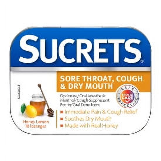 Sucrets Sore Throat, Cough & Dry Mouth Lozenges, Honey Lemon 18 ea (Pack of 4)