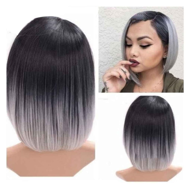 Sucs Gradient Black Grey Bob Style Middle Part Short  display picture 2