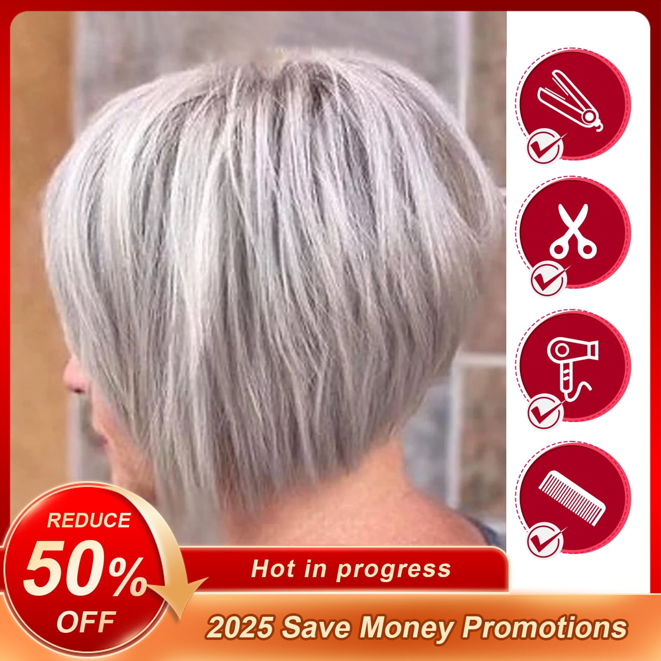 Sucs Short Grey Bob Wigs Sliver Gray Synthetic Straight Hair Repalcement Wig with Bangs