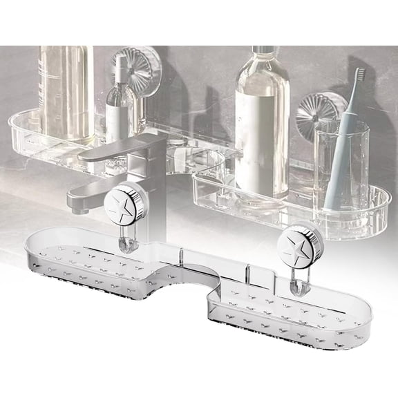 Suction Bathroom Organizer, 2025 New Movable Shower Shelf Suction Cup, Rotating No-Drill Clear Bathroom Shelves, Shower Shelf Wall Mount with Drain Holes