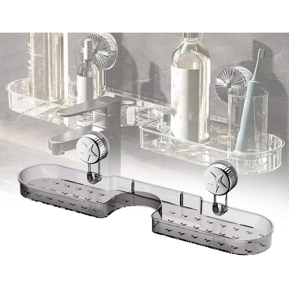 Suction Bathroom Organizer, 2025 New Movable Shower Shelf Suction Cup, Rotating No-Drill Clear Bathroom Shelves, Shower Shelf Wall Mount with Drain Holes