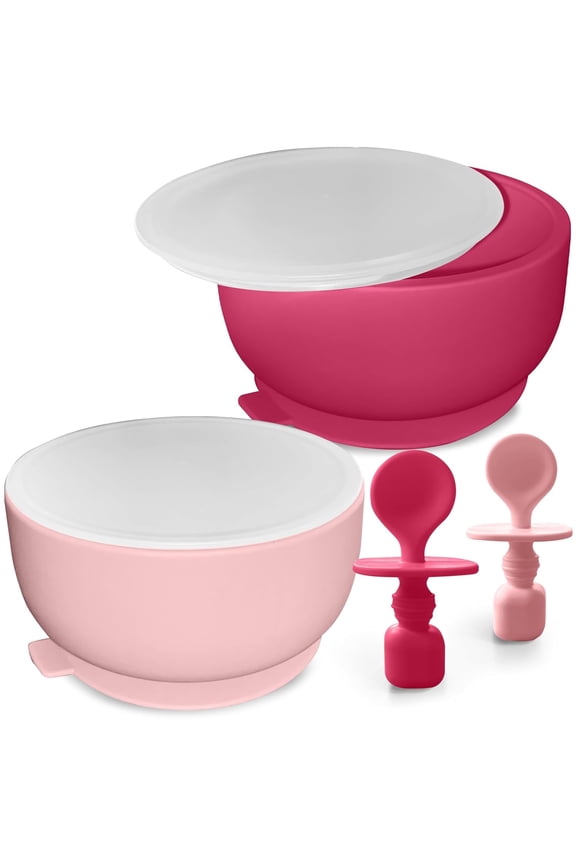 Suction Bowl with Lids and Spoons, Baby Feeding Essentials, Extra Strong Baby Suction Bowls, BPA Free Baby Bowls, Silicone Baby Feeding Set, Infant Babies & Toddler, Baby Bowls with Suction