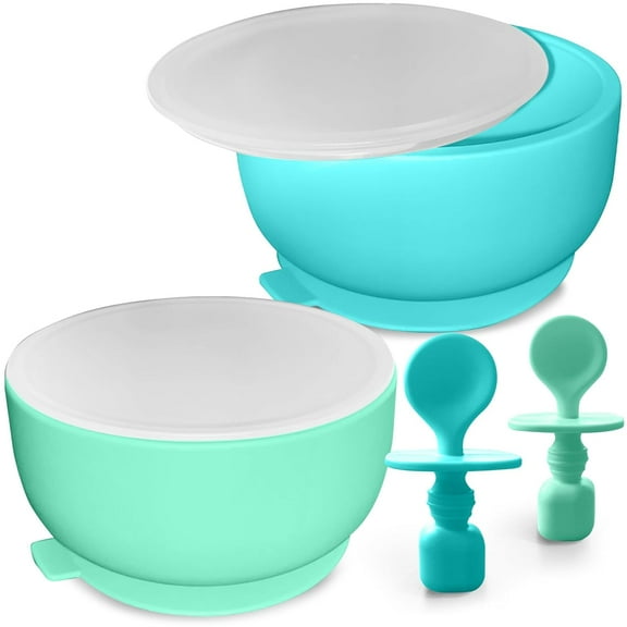 Suction Bowl with Lids and Spoons, Extra Strong Baby Suction Bowls, Baby Bowls 0-6 Months, Infant Babies & Toddler, BPA Free Baby Bowls, Silicone Baby Feeding Set, Baby Feeding Essentials