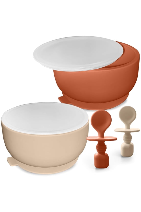 Suction Bowl with Lids and Spoons, Infant Babies & Toddler, Baby Bowls 0-6 Months, Extra Strong Baby Suction Bowls, Baby Feeding Essentials, Silicone Baby Feeding Set, BPA Free Baby Bowls