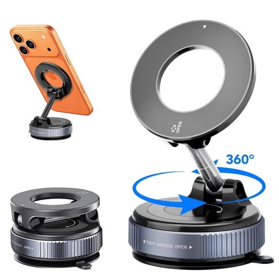Magnetic Phone Holder for Car, Suction Cup Car Phone Holder for Windshield and Dashboard, 360 Adjustable Car Phone Mount with Strongest N60 Magnets, Compatible for iPhone17-12 Pro Max and Android