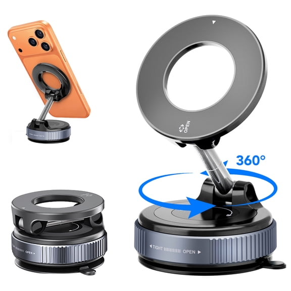 Magnetic Phone Holder for Car, Suction Cup Car Phone Holder for Windshield and Dashboard, 360 Adjustable Car Phone Mount with Strongest N60 Magnets, Compatible for iPhone17-12 Pro Max and Android