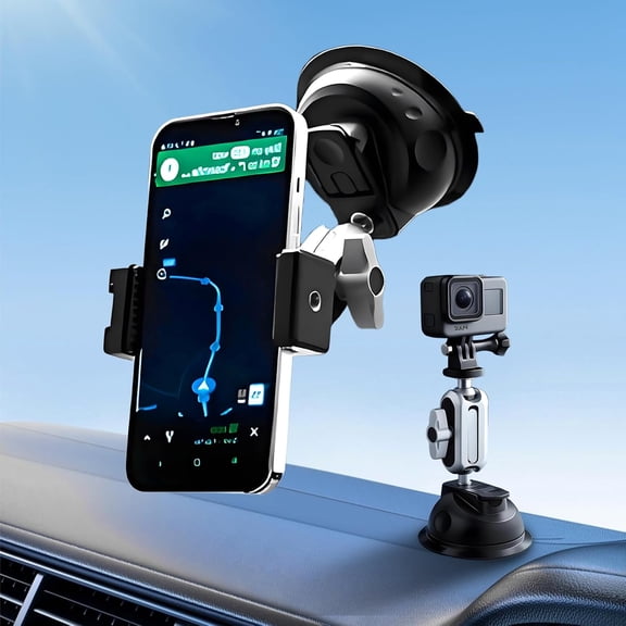 Suction Car Phone Mount Windshield, Universal 360 Rotating Car Window Phone Mount Video Recording Vlog Selfie Live Streaming Car Phone Holder for DJI GoPro Insta 360 Camera