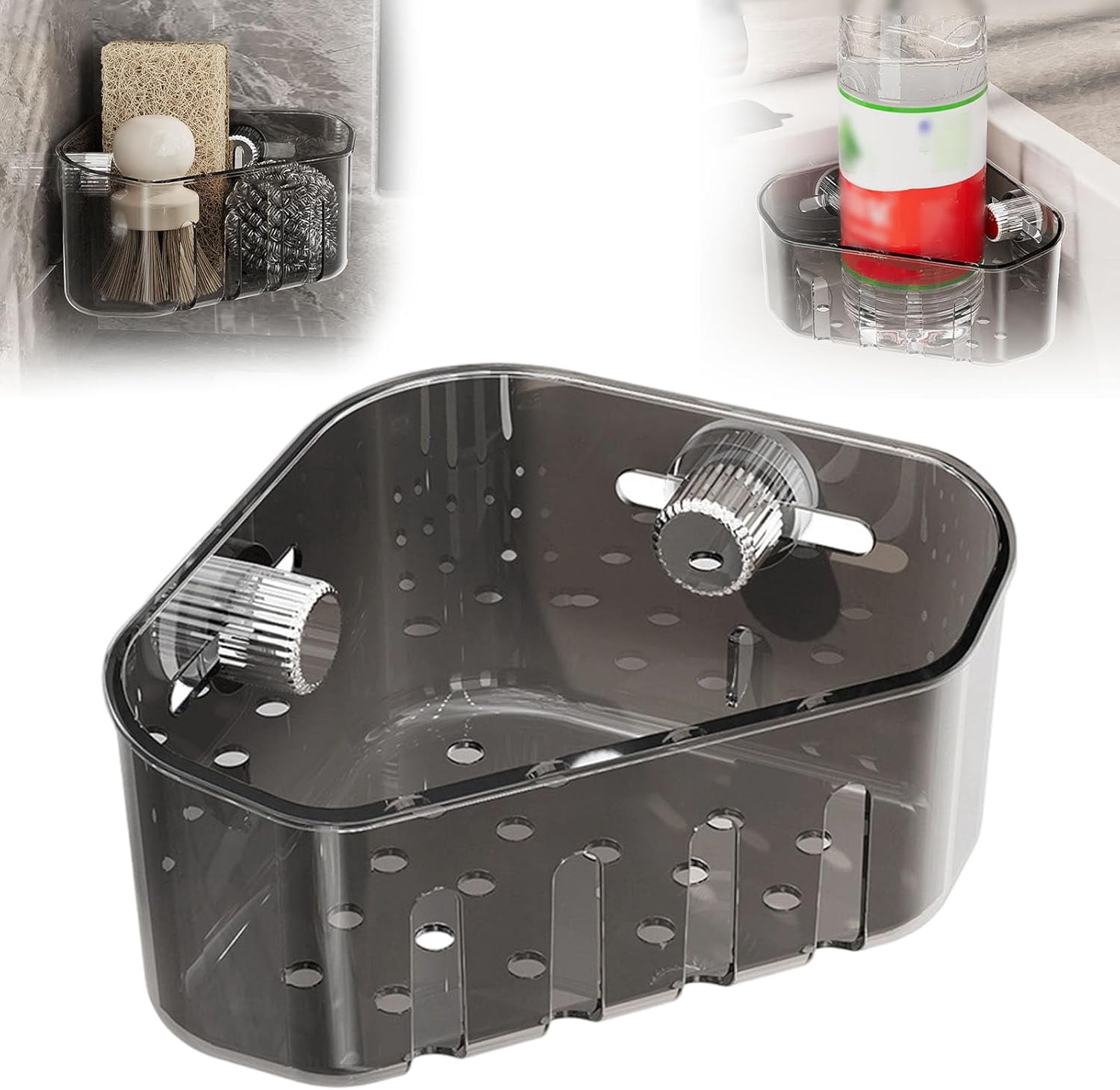 Suction Corner Storage Basket, 2025 Upgraded Suction Cup Press Sink Drainer Basket, Automatic Suction Corner Storage Basket, 2025 Upgraded Suction Cup Press Sink Drainer Basket, Automatic