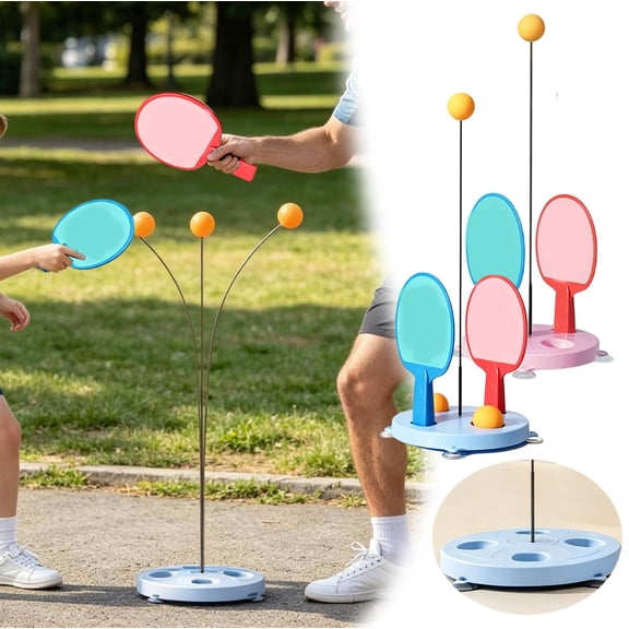 Suction Cup Base Ping Pong Self Trainer Kit with Flexible Spring Rod 3 Spare Balls and Two Table Tennis Rackets Portable Indoor Outdoor Table Tennis Practice Training Gear