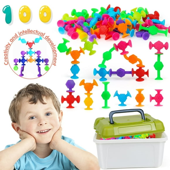 Suction Bath Toys for Baby,100PCS Sensory Buliding Fidget Toys for Kids ,with Storage Box, Educational Toy Birthday Gifts for 4 5 6 Year Old Boys Girls