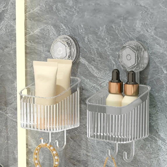 Suction Cup Bathroom Shelf Rack, No-Drill Non-Marking Vacuum Organizer for Shower or Sink, Clear Plastic Space Saver