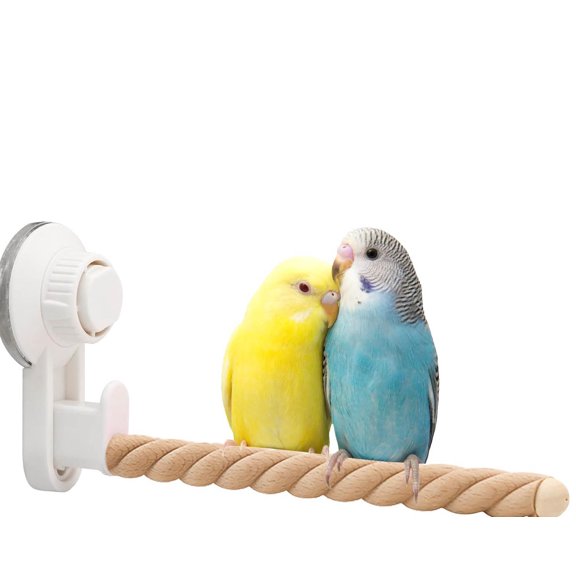 Suction Cup Bird Perch, Natural Wood Parrot Window Bath Car Travel Shower Perches Stand Portable Parakeet Grinding Stick Training Toys for Birds (Twist Grain)