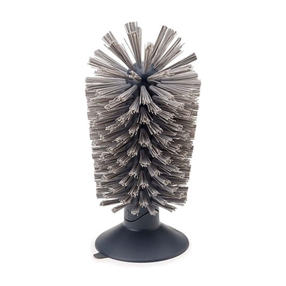 Suction Cup Bottle Brush, Standing Glass Scrubber with Bristles for Wine Glasses Goblets and Water Bottles Kitchen Sink Cleaning Tool Household Gadget, 3x6.5in, Dark Gray