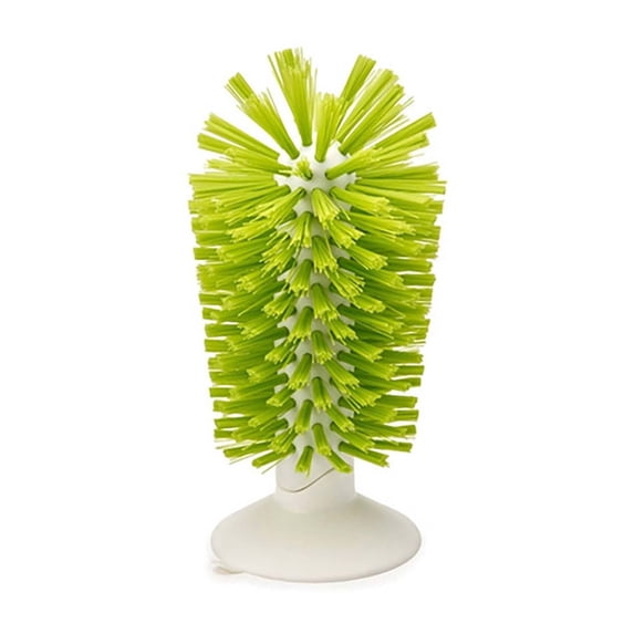 Suction Cup Bottle Brush, Standing Glass Scrubber with Bristles for Wine Glasses Goblets and Water Bottles Kitchen Sink Cleaning Tool Household Gadget, 3x6.5in, Green