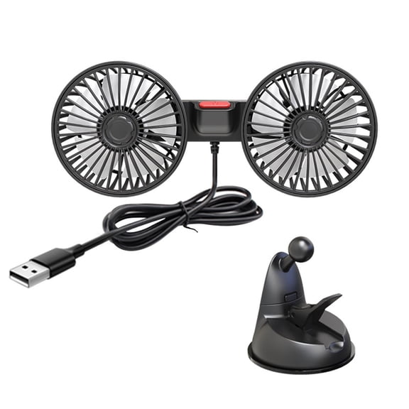 Suction Cup Car Fan, USB Double Head Automotive Fan, 360 Degree Rotatable with 3-Speed Settings, for Home, Office, RV, SUV, and Camping Use