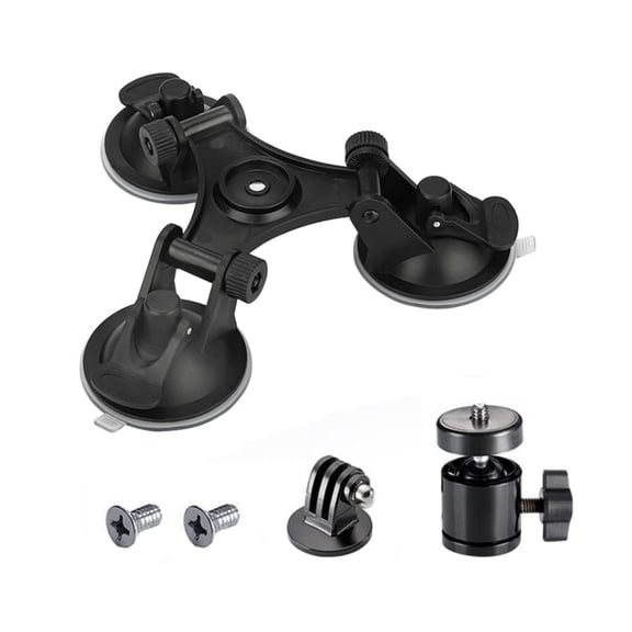Suction Cup Car Mount, Triple Suction Cup Holder for Action Camera, Windshield Dash Mount for Sports Camera and Smartphone, 1-Pack