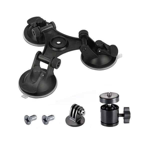 Triple Suction Cup Dash Mount for Action Camera, Car Windshield Holder for Smartphone & Sports Camera