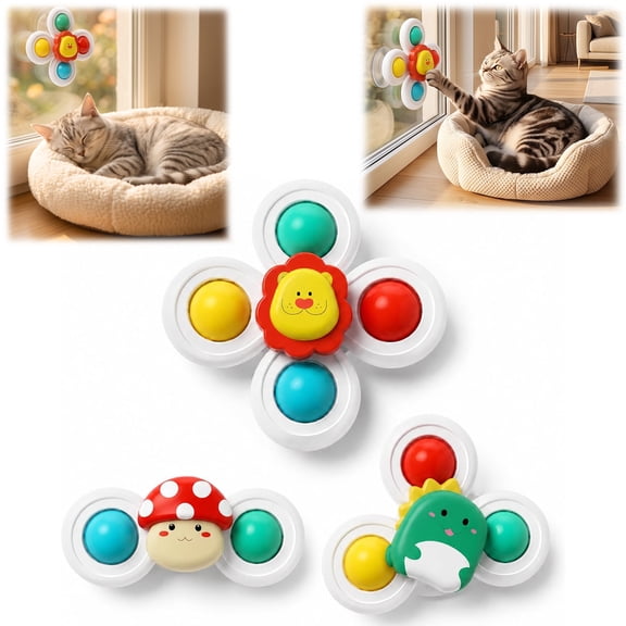 Suction Cup Cat Plush Spinner, Spinning Cat Window Perch, Spinner Figurine Interactive Play for Indoor Cats 3PCS