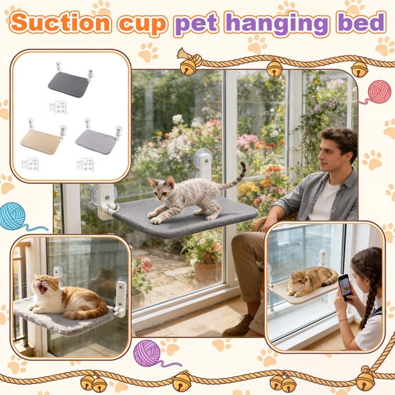 Suction Cup Cat Window Perch – Foldable & Breathable Mesh Hanging Bed,Space-Saving Sunbathing Seat for Indoor Cats,Easy to Install,Large Size