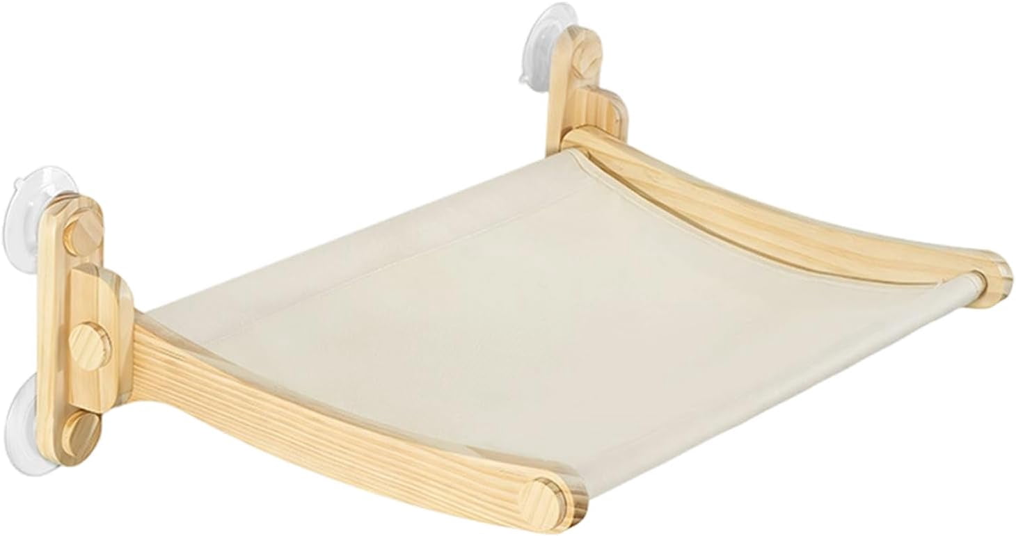 Suction Cup Cat Window Perch, Foldable, Wooden Frame, Washable, Indoor