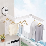 Suction Cup Clothes Drying Rack Wall Mount, Retractable Collapsible Laundry Hanger with 18 Hooks, No Drill Space Saver Drying Racks, Foldable Dryer Rack for Bathroom Bedroom Balcony RV, White, 3-Fold