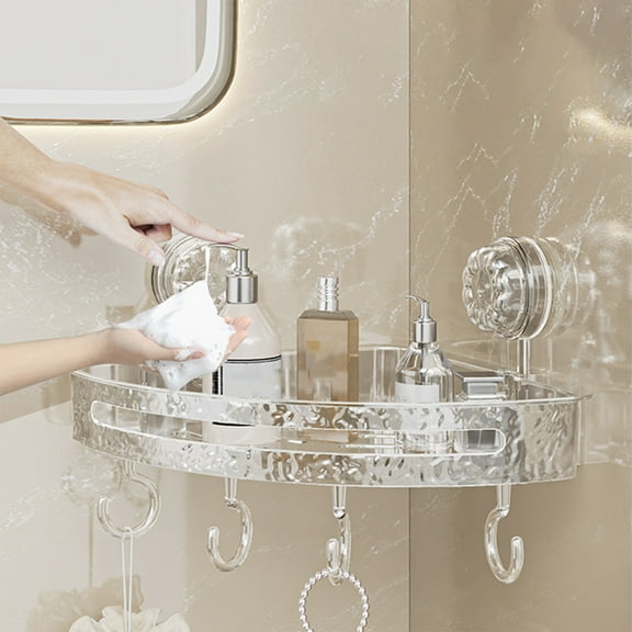 Suction Cup Corner Shower Caddy Rack | Clear Plastic Wall-Mounted Bath Organizer with Adjustable Tripod | Rustproof Drainage Shelf | Removable Hook | 1pc | 12.12x4.72x1.37in