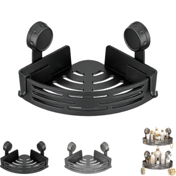 Suction Cup Corner Shower Shelf, No Drill Bathroom Storage Rack for Shower Organizer